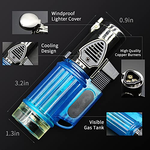 Torch Lighters, Adjustable Triple Jet Flame Butane Lighters Transparent