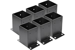 LIKEEM 4 x 4 Post Base 6 PCS,Inner Size 3.6"x3.6"Deck Post Base,Heavy Duty Metal Black Powder Coated Post Brackets,for Pavilion Deck Railing Support Deck Base Plate, Support Bolt Down