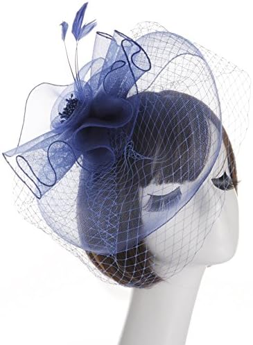 Fankeshi Women's Cocktail Sinamay Fascinator Hat Flower and Veil Hair Clip Hat Royal