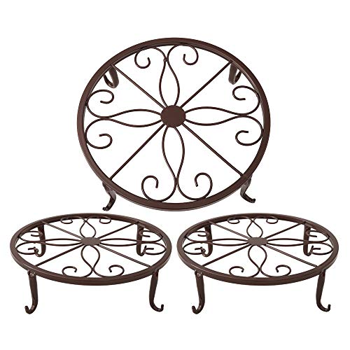 TYZ Metal Potted Plant Stand Floor Flower Pot Holder Decorative Pot Trivet Set of 3 (Brown)