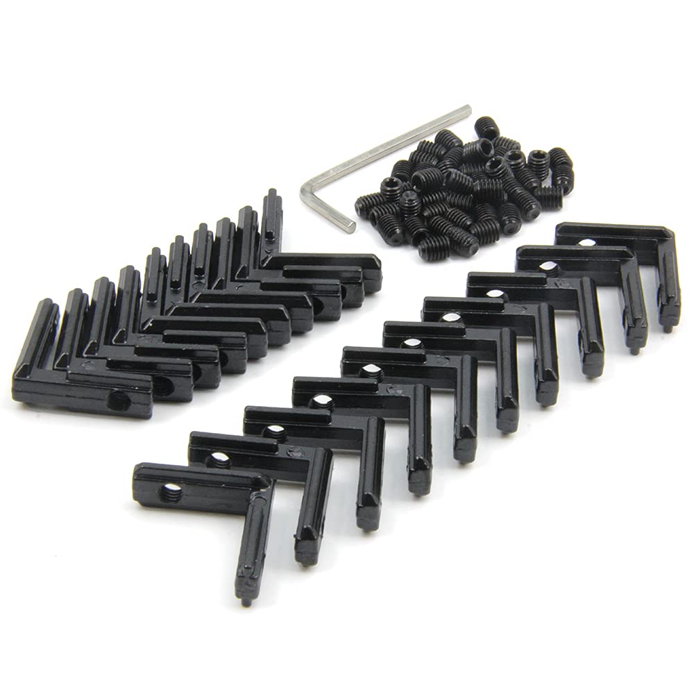 Befenybay 20PCS Black T Slot L-Shape 90 Degree Interior Inside Corner Connector Joint Bracket with Screws for 6mm T Slot Aluminum Extrusion Profile 2020 Series Slot