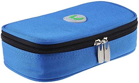 ICABO Temperature Display Insulin Cooler Travel Case Diabetic Organizer Pouch Medical Cooler Bag Oxford Fabric, 8 x 4 Inch (Blue - No Ice Pack)
