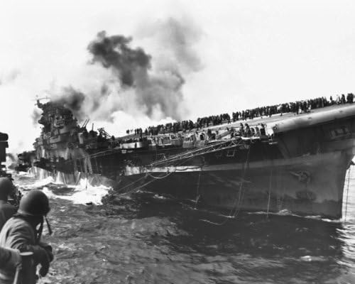 Photographs - New 8x10 World War II Photo: USS FRANKLIN Lists after Dive Bomb
