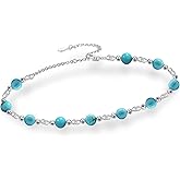 DOLIOX Genuine Turquoise Bead Bracelet for Women 925 Sterling Silver Ball Gemstone Adjustable Bracelets Boho Jewelry for Her Wife 6 to 8 Inch