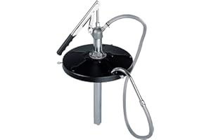 K Tool International 73993 Lever Action Bucket Pump with 4' PVC Hose for Garages, Repair Shops, and DIY, 5 Gallon, 2.14 oz. Per Stroke, 12" Drum Cover, Transmission Fluids and Heavy Oil, Black/Silver