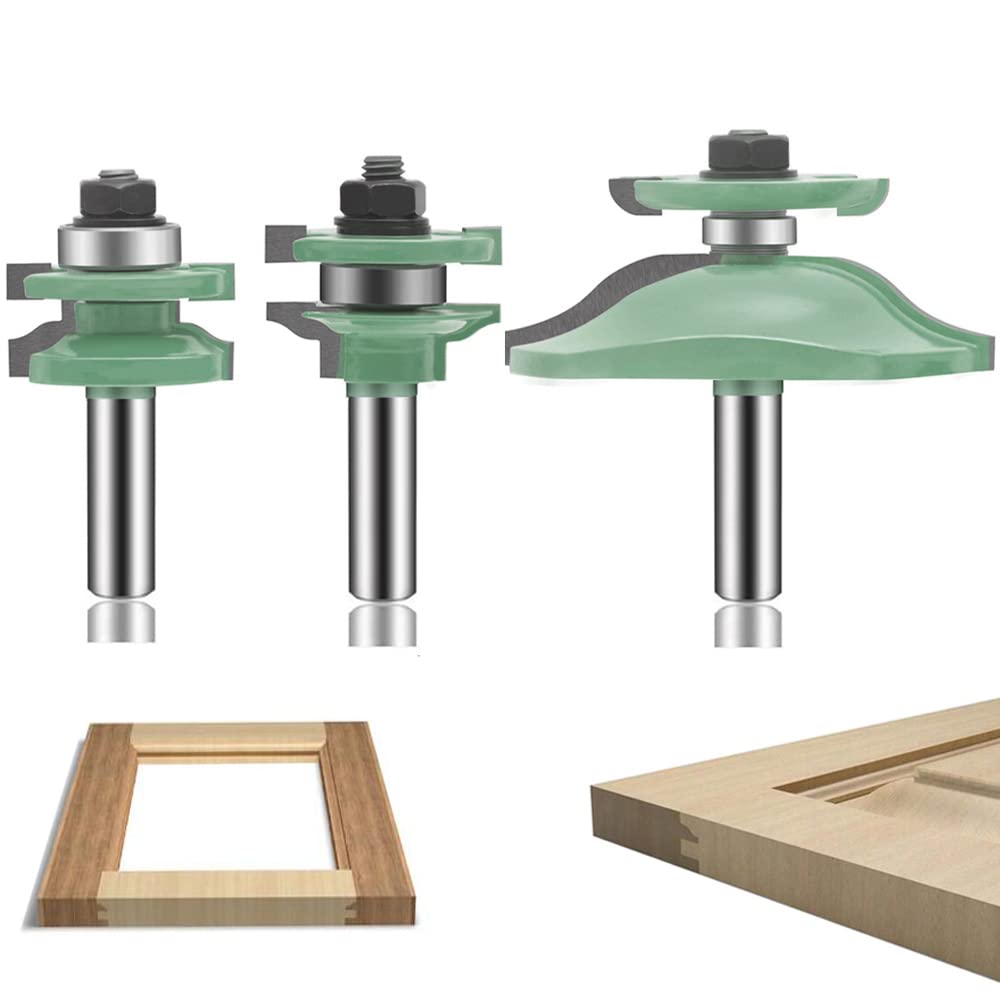 LEATBUY 1/2 Inch Shank Router Bit, Round Over Raised Panel Cabinet Door Ogee Rail and Stile Router Bits, Woodworking Wood Cutter, Wood Carbide Groove Tongue Milling Tool(LINE)