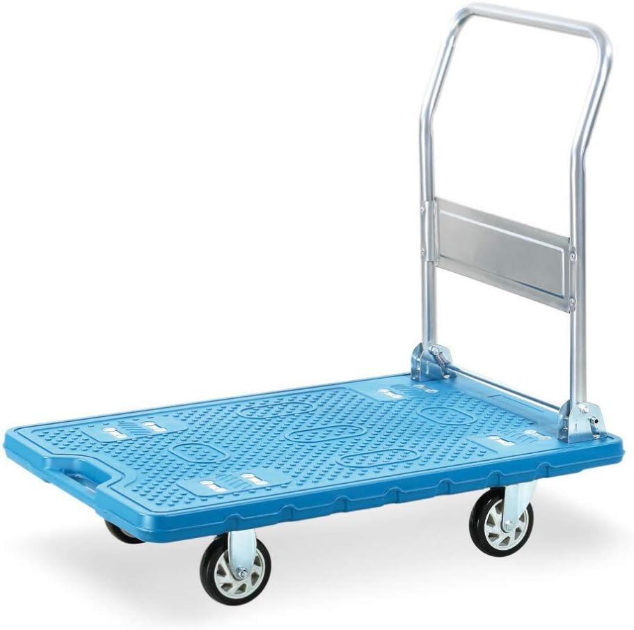 Hojo Flatbed Platform Cart Push Hand Truck Folding Dolly Moving Warehouse Trolley With Wheels Pull Van 72 x 47 cm Dynamic Load 250kgs Blue