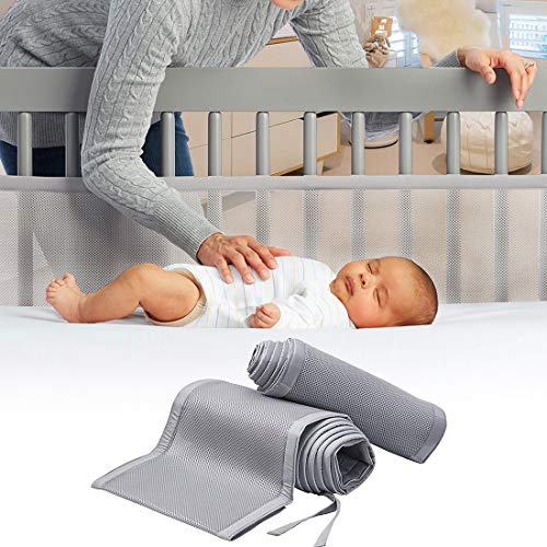 Baby Crib Bumper, Adjustable Soft Crib Bumper Pads Full Protection, Fits Standard and Other Cribs,Safe Crib Padding Protector, Machine Washable Padded Crib Liner (Grey) - Thumbnail 6