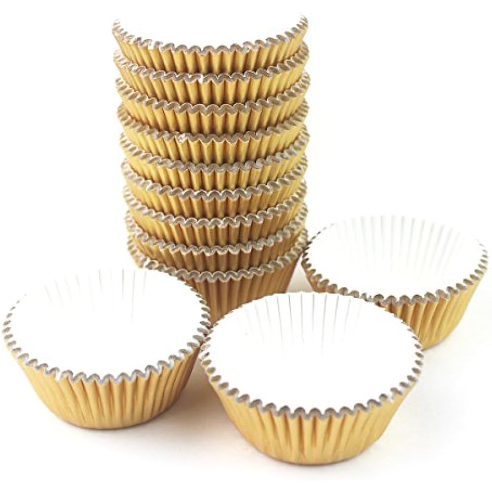 Mini Foil Metallic Paper Cupcake Liners/Baking Cups 300 Pcs (Gold