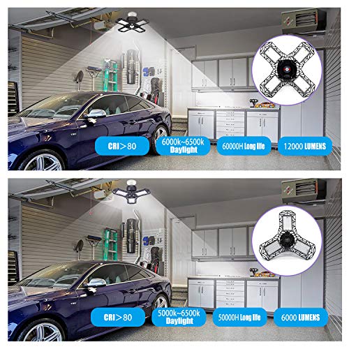 Werkstattlampe, 120W Led Deckenlampe Schwarz mit 12000 Lumen Verformbarem Vierblättrigem Panel, Led Lampe E27 für… – Bild 6