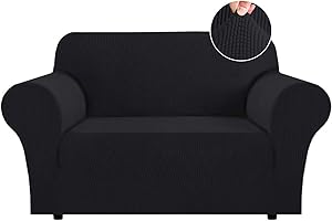 Flamingo P High Stretch Sofa Slipcover Non Slip Loveseat Covers for 2 Cushion Couch Washable Pet Furniture Protector Covers with Elastic Bottom, Thick Jacquard Fabric (Medium, Black)