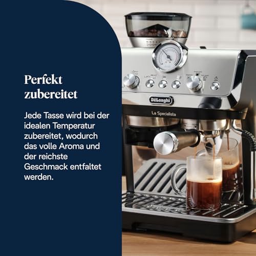 Siebträgermaschine La Specialista Arte EC9155.MB, Espressomaschine mit Mahlwerk, 8 Mahlgrade, 15 Bar, 3 Temperaturen, Milchschaumdüse, 1550W, 1,7L Tank, Edelstahl/Schwarz inkl. Barista-Kit