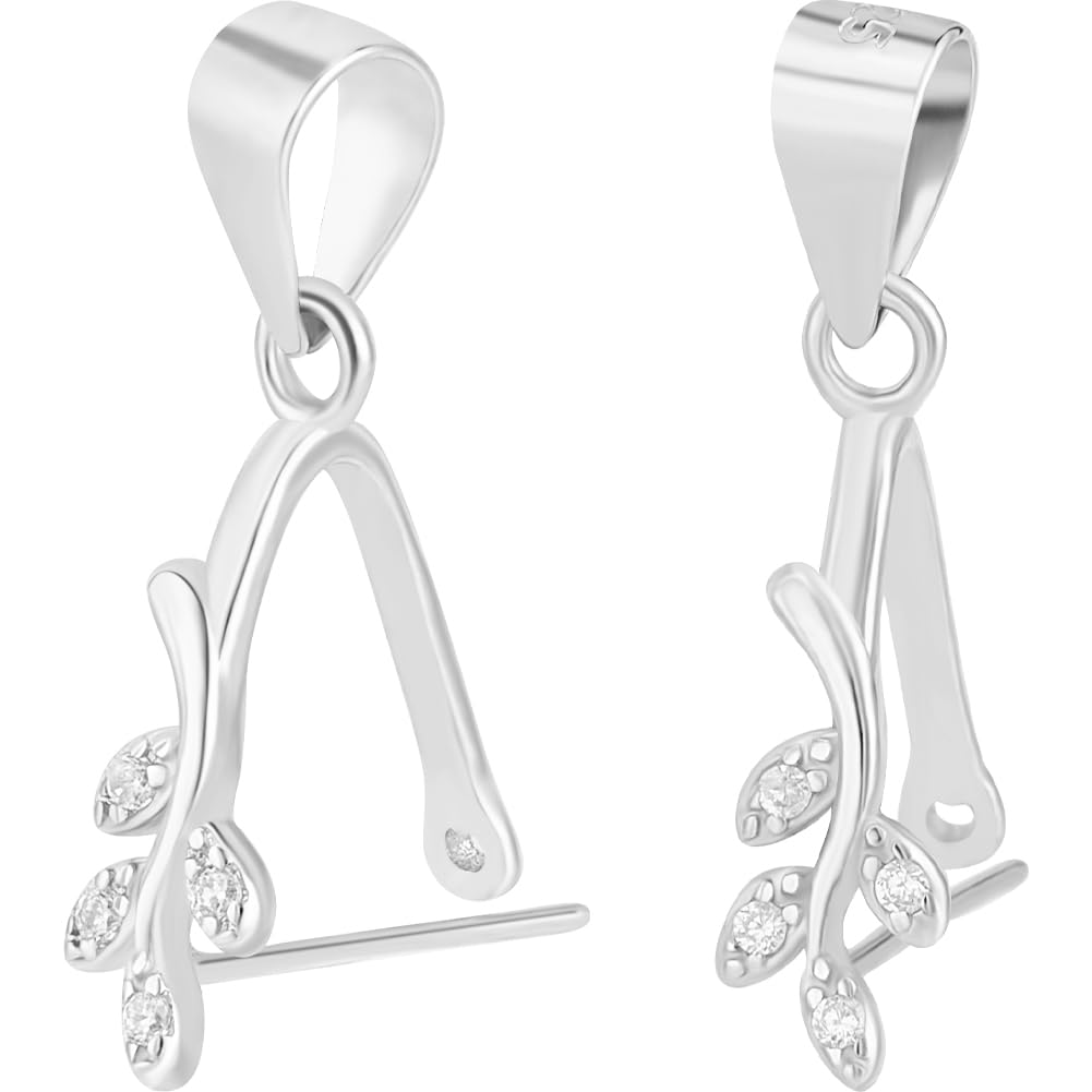 Beebeecraft 1 Box 2Pcs Pinch Bails Clasp Rhodium Plated 925 Sterling Silver Ice Pick Pinch Clip Bail Clasps Leaf Connectors Pendant Charm with Cubic Zirconia for DIY Necklace Jewellery Making