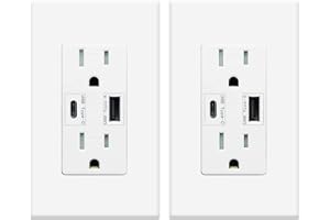 Micmi USB Outlet with C + A Wall Dual High Speed Receptacle Smart 4.8A Fast Charging Capability, Tamper Resistant Wall Plate Included UL Listed (2, White, 15 Amp Outlet)