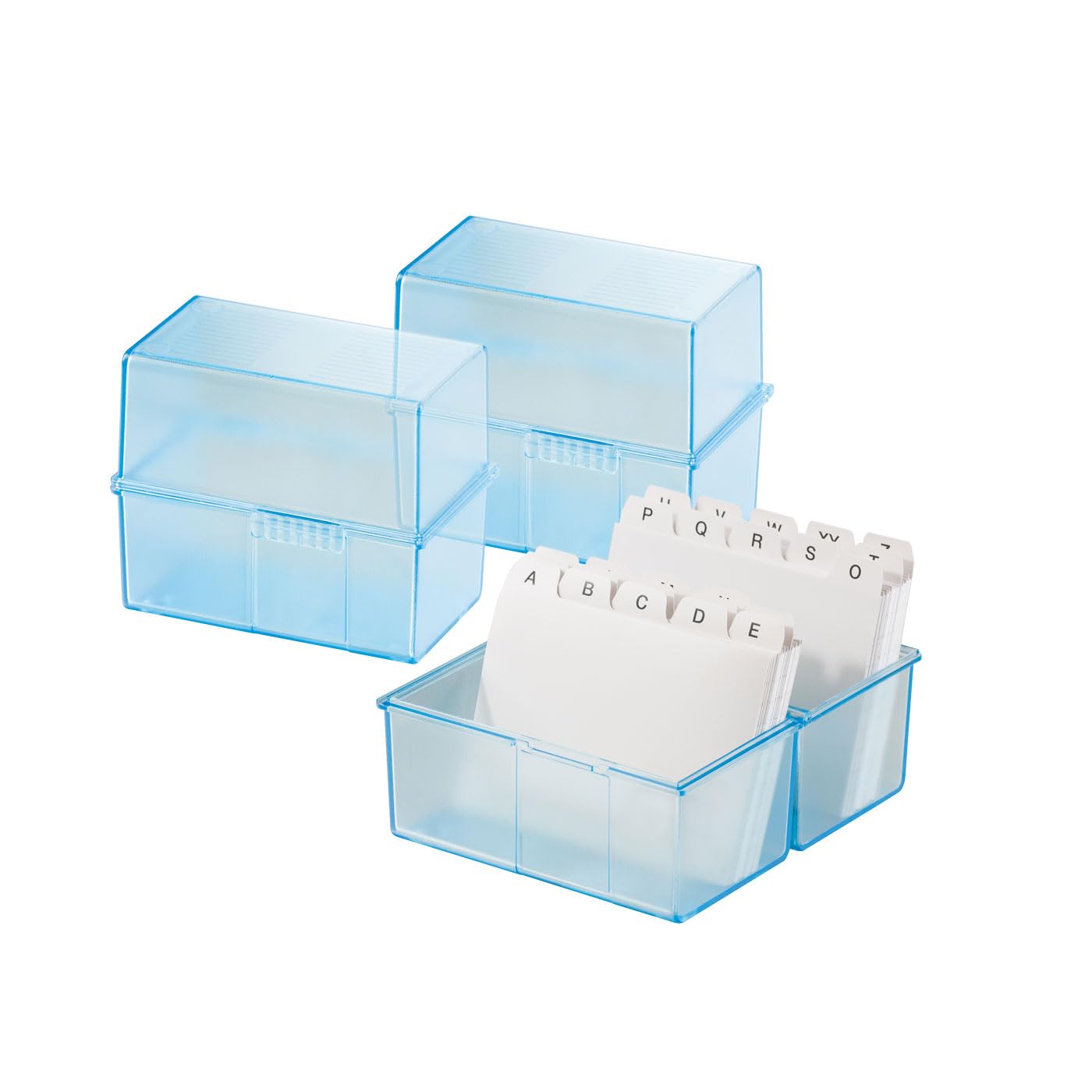 HAN Index Card Box DIN A7 Landscape for 300 Cards with Steel Hinge, Translucent Blue, 977-64