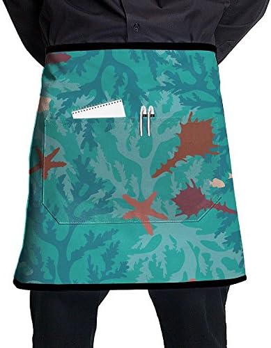 Blue Corals Seashells Fish Starfish Men And Women Kitchen 3D Apron For Cooking, Baking, Crafting, Gardening, BBQ-Navy &amp; Cream