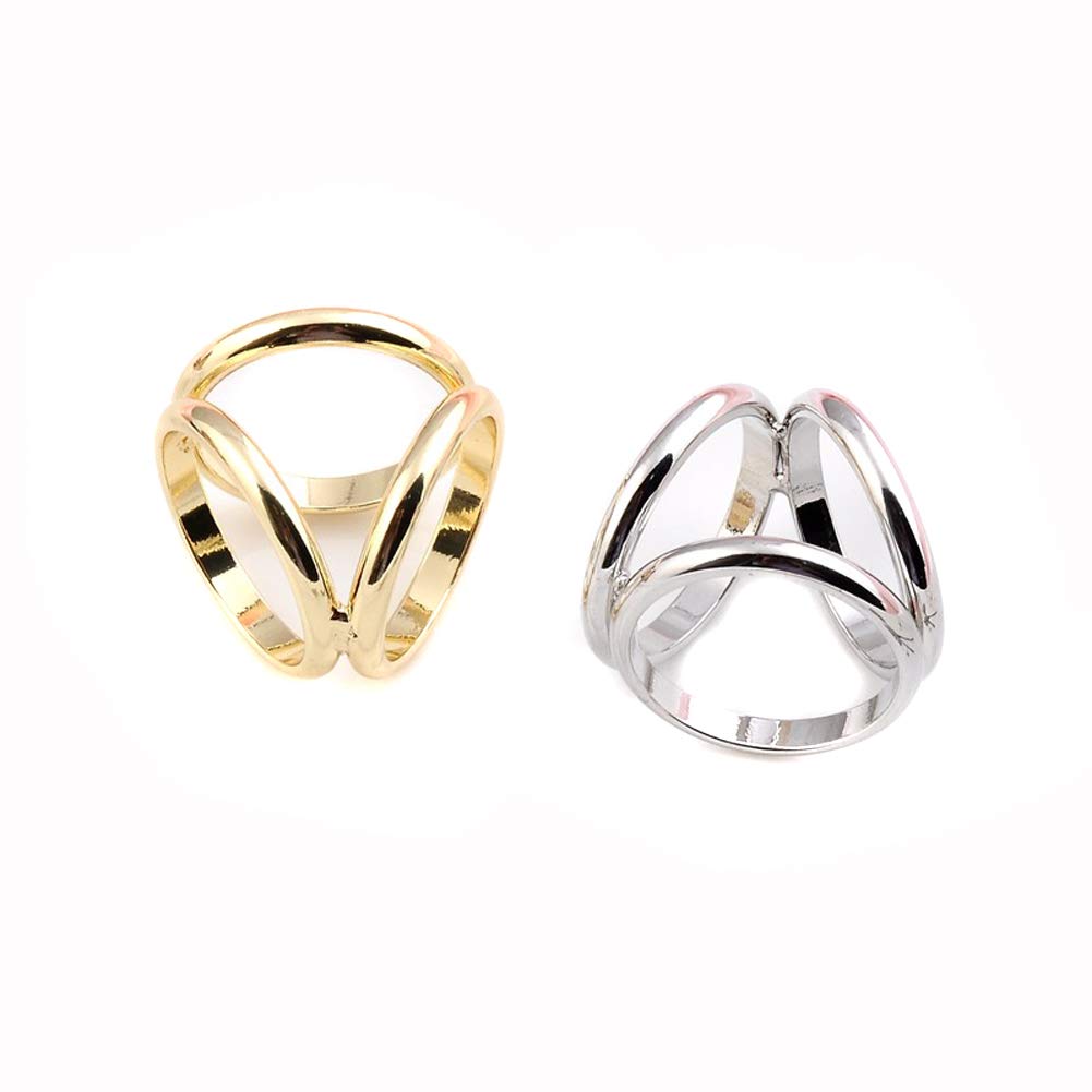 erioctry Pack of 2 Fashion Scarf Ring Buckle Modern Simple Triple Slide Jewelry Shiny Silk Scarf Clasp Clips Clothes Neckerchief Ring Wrap Holder (Rose Gold + Silver)