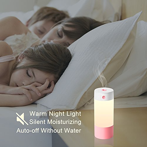 Sbode Cool Mist Humidifiers, 250mL Office Desk Whisper Quiet Humidifier USB Powered, Night Light Mode, for Baby Room, Travel, Car, Bedroom (Pink) - Thumbnail 4