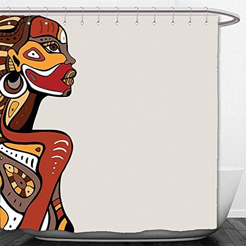Beshowere Shower Curtain African Decor Profile of Sexy African Lady with Different Tattooon Her Body and Face Stylish Print for Bedroom Living Room Dorm Multicolor.jpg