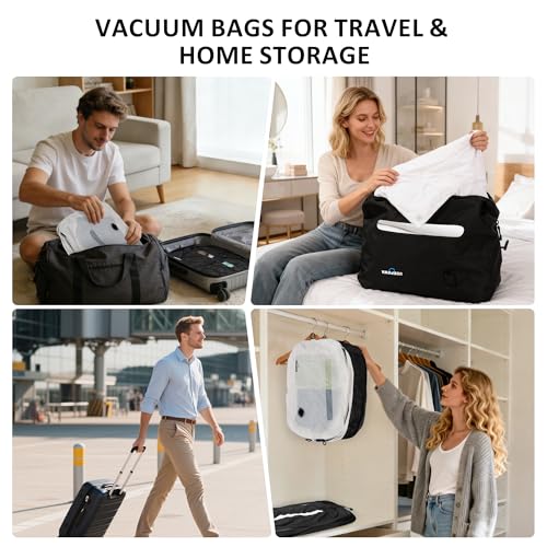 UOEPOWA Vacuum Bags for Travel with Wireless Pump, 180° Open Zipper, IPX8 Waterproof Durable, See-Through Window, 33L Recycled Space Saver Compression Bags for Backpack, Suitcase, Home Storage, 1-Pack