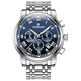 VIGOROSO Men's Business Quartz Analog Date Waterproof Luxury Stainless Steel Wrist Watch(Blue)