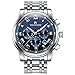 VIGOROSO Men's Business Quartz Analog Date Waterproof Luxury Stainless Steel Wrist Watch(Blue)