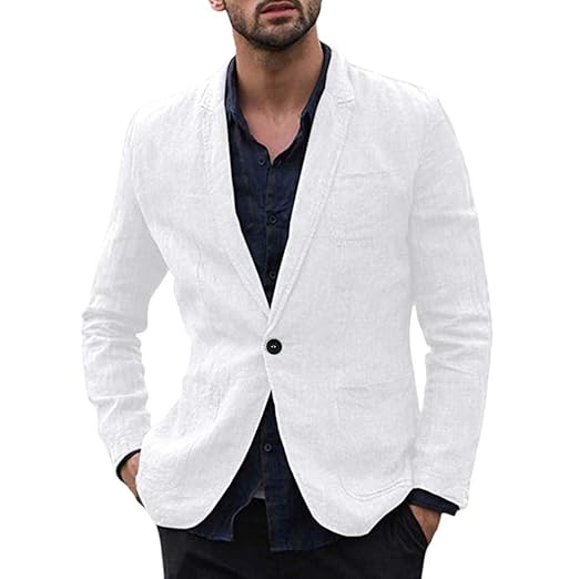 Buy Linen Blazer, Mens Suits Slim Fit Jackets Cotton Blend Coats Solid