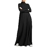WSPLYSPJY Women Girls High Neck Long Sleeve Abaya Muslim Dress Solid Color Prayer Clothes Islamic Robe