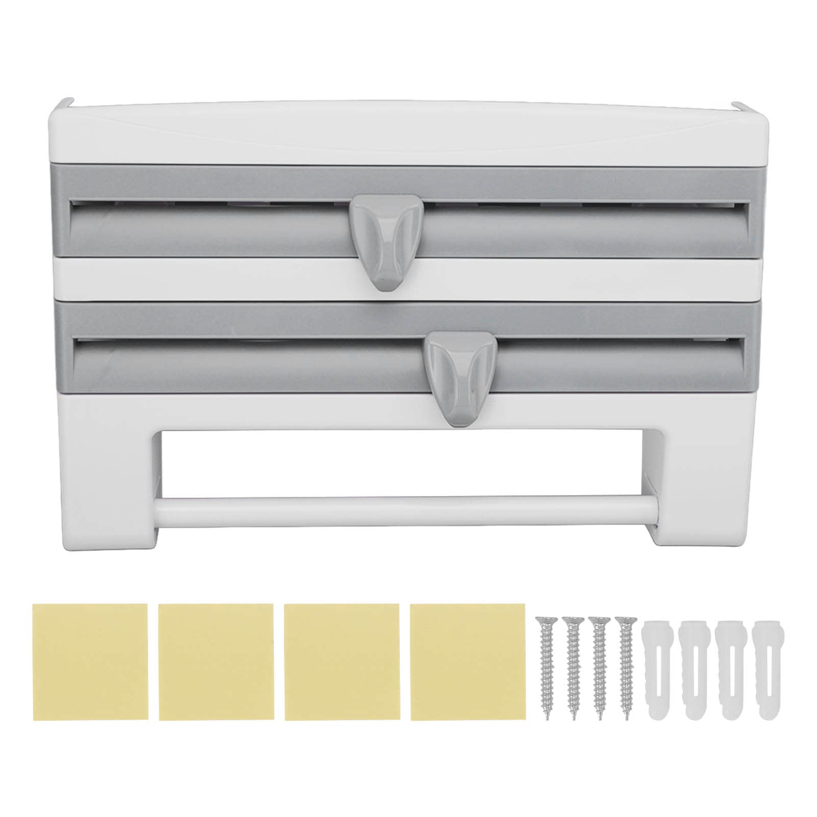 TOPINCN Cling Film Holder Paper Towel Holder Sauce Bottle Storage Holder, Wall Mount Kitchen Cling Film Foil Dispenser Spice Rack, Screws Kitchen (Grey Blue)