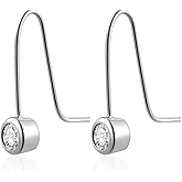 Watforsh Sliver Threader Earrings for Women Minimalist Simple Cubic Zirconia Earrings Simple Dangle Hypoallergenic Lightweight Earrings