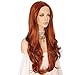 QD-Udreamy Trendy Fashion Natural Long Wavy Auburn Brown Color Synthetic Half Hand Tied Heat Resistant Lace Front Wigs 24 Inch