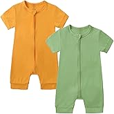JunNeng Baby Boy Girl Pajamas 2 Pack Rayon from Bamboo Summer Sleeper Infant Short Sleeve Zipper Footless One-piece Romper