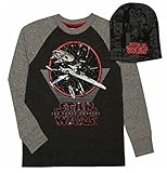 Disney Star Wars Boy's Black Long Sleeve Graphic Shirt with Black Beanie