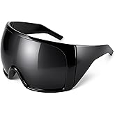 Awdchny Oversized Wrap Around Sunglasses for Women Men,Futuristic Rave Curved Lens Shades,Fashion Trendy Shield Sun Glasses60