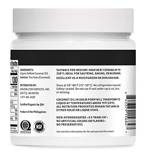 AMAZON BRAND – HAPPY BELLY ORGANIC REFINED COCONUT OIL, 15 OUNCE