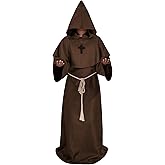 UpFind Medieval Hooded Monk Robe Costume Friar Priest Robe Cloak Renaissance Costume Men Halloween Costume Wizard Robe