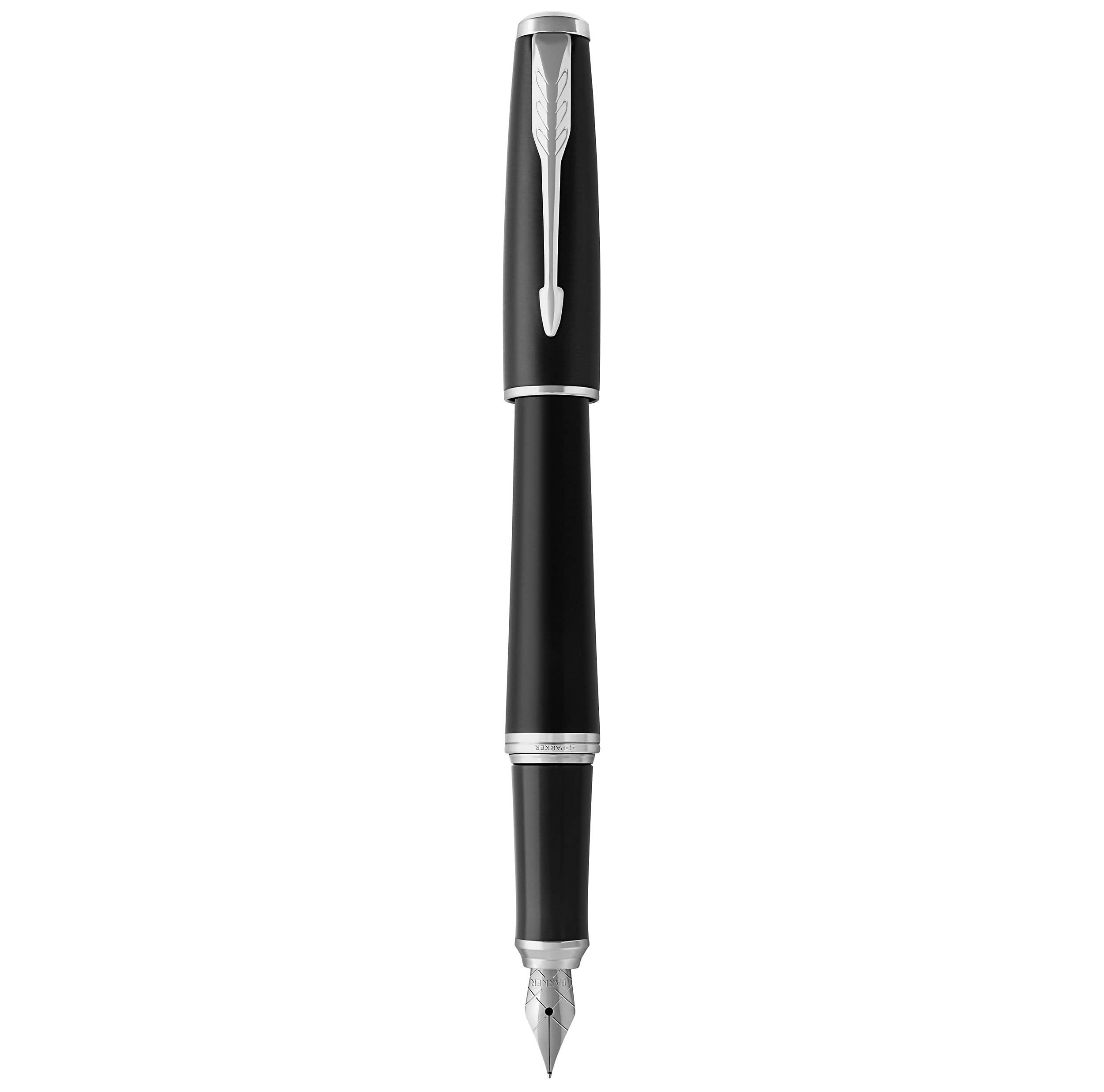 Parker Urban Fountain Pen | Muted Black with Chrome Trim | Fine Nib with Blue Ink | Gift Box