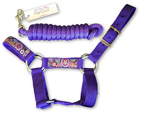 HalterUp Miniature Horse Halters and Lead Ropes (2 Item Bundle) Available in 10 Colors (Purple, Medium)