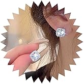 Jugielu Vintage Square Cubic Zirconia Earrings Round Crystal Stud Earrings Silver Square Halo Earrings Pave Rhinestones Earrings Sparkle Halo Crystal Earrings Jewelry for Women