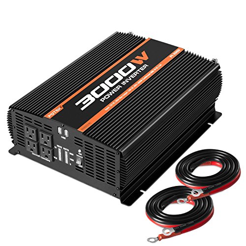 POTEK 3000W Power Inverter 4 AC Outlets DC 12V to 110V AC Car Inverter with 2 USB Port and Bluetooth