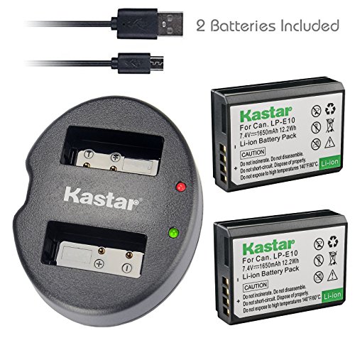 Kastar Battery (X2) & Dual USB Charger for Canon LP-E10, LC-E10 and Canon EOS 1100D, EOS 1200D, EOS Rebel T3, EOS Rebel T5, EOS Kiss X50, EOS Kiss X70 DSLR Camera & Canon LPE10 Grip