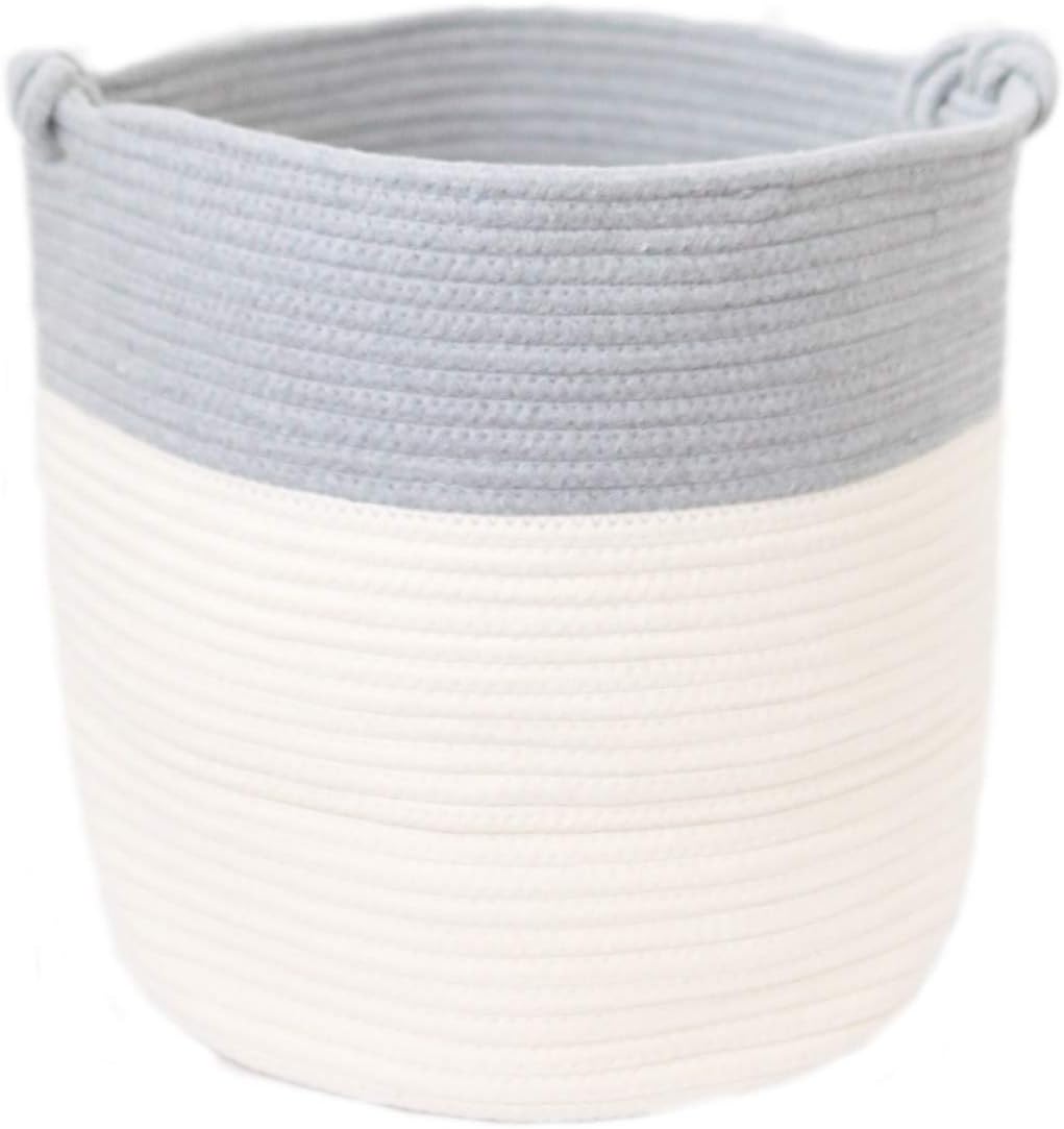 Laundry and Storage Cotton Rope Basket | For Laundry, Toys, Baby Boys and Girls Room | Grey Woven Bins With Handles | Use as Hamper Storage Basket