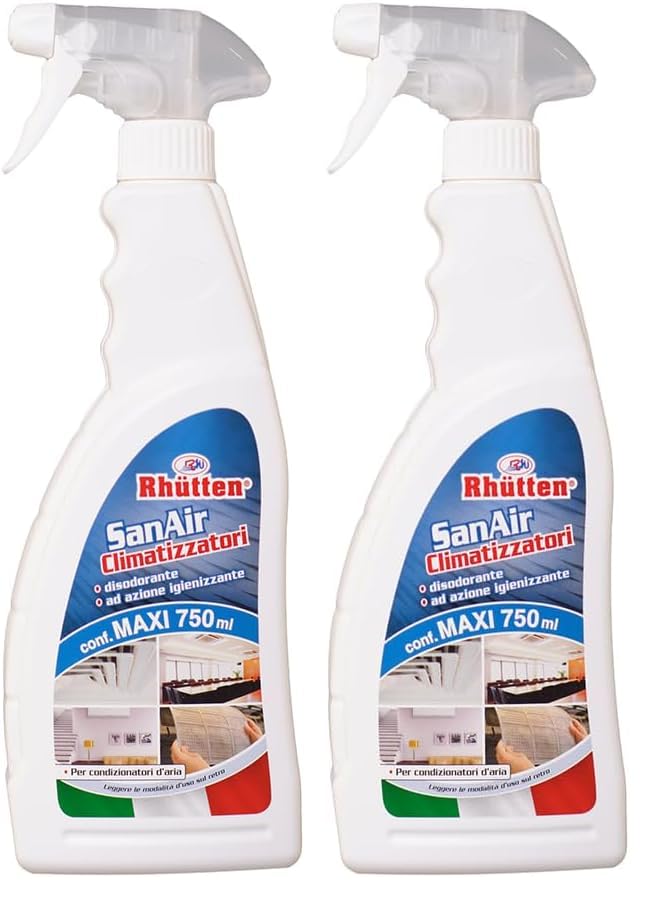 San Air Detergente Igienizzante Climatizzatori, Filtri, Componenti, Unità Esterna, Elimina Cattivi Odori, 750ml spray no gas (Confezione da 2)