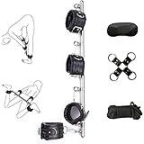 Spreader Bar Bondage Restraints Kit Handcuffs Sex Toys with Hogtie Blindfold Rope for Couples Adults SM Games (Silver)