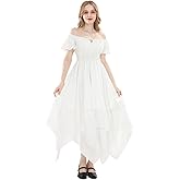 Nuoqi White Renaissance Dress Women Off Shoulder Ren Faire Costume Victorian Medieval Peasant Fairy Wedding Dress
