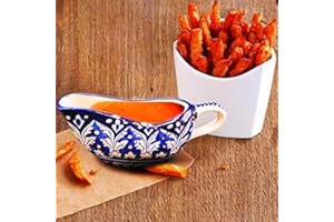NatureBoost Blue pottery Gravy Boat, Handcrafted Decorative Sauce Holder Gravy Bowl. 9cm, 12 cm. Unique Gift idea. Home Decor (1)