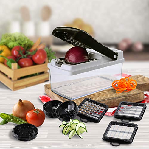Vegetable Chopper Mandoline Slicer Spiralizer,Godmorn Onion Tomato Potato Food Cutter Dicer Veggie Chopper, Ribbon and Spiral Slicer with Container Holder, 5 in 1 ABS Anti-slip Salad Kitchen Gadget - Thumbnail 6