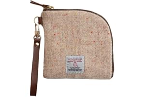 TAILORMAP Harris Tweed Wool Coin Purse Small Money Pouch With Zipper For Women Men handmade (Beige)