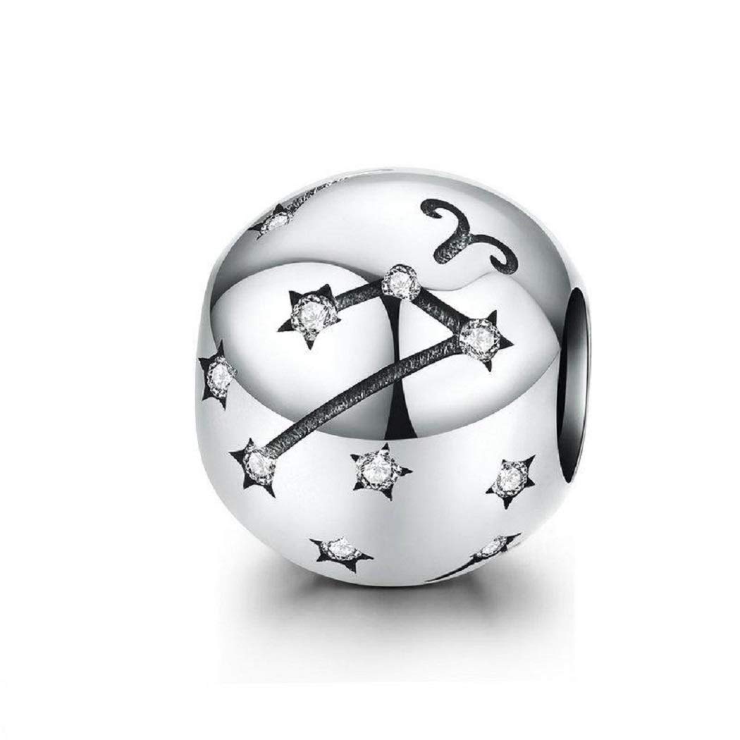 FeatherWish Aries Zodiac Star Sign Horoscope Charm 925 Sterling Silver Constellation Birthday Birth Month Bead Fits And Compatible With Pandora Bracelets Gift For Friend Sister Christmas (Aries)
