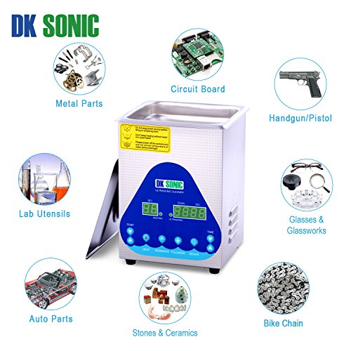 Lab Large Ultrasonic Cleaner Heated - DKSONIC 2L 60W with Basket and Digital Timer for Parts Jewelry Gun Brass Eyeglass Ring Carburetor Contact Lens Injector Glasses Record Diamond Circuit Board